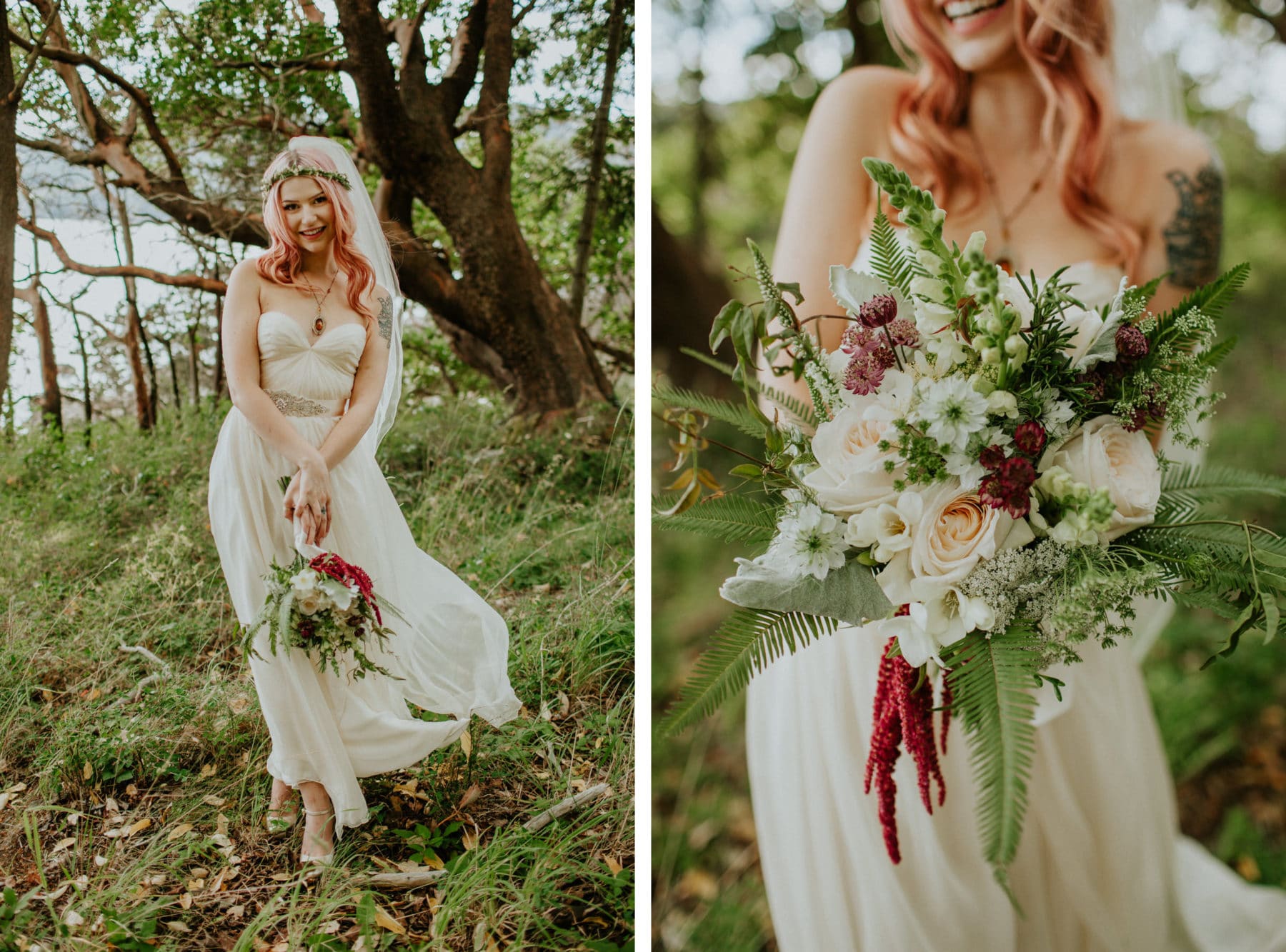 pink hair bride orcas island wedding odd fellows hall