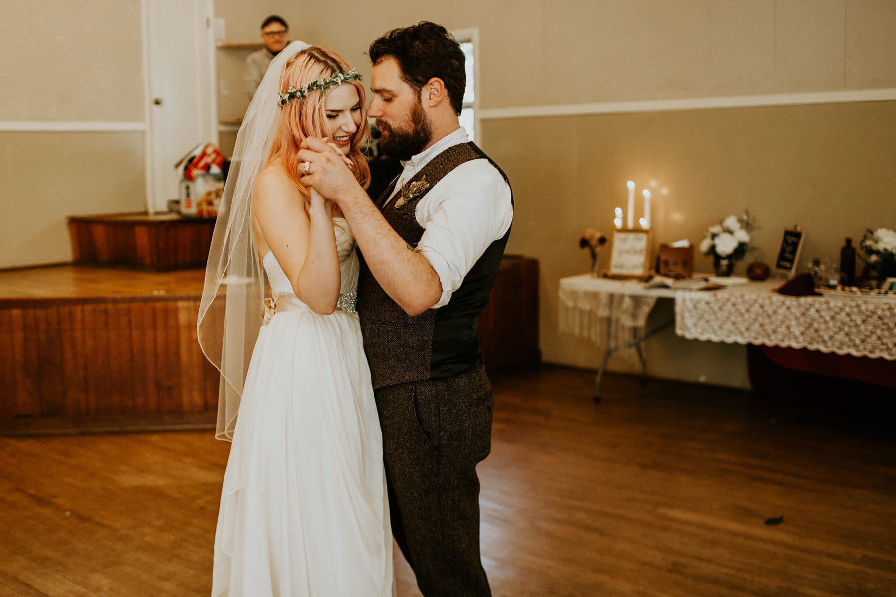 pink hair bohemian bride first dance