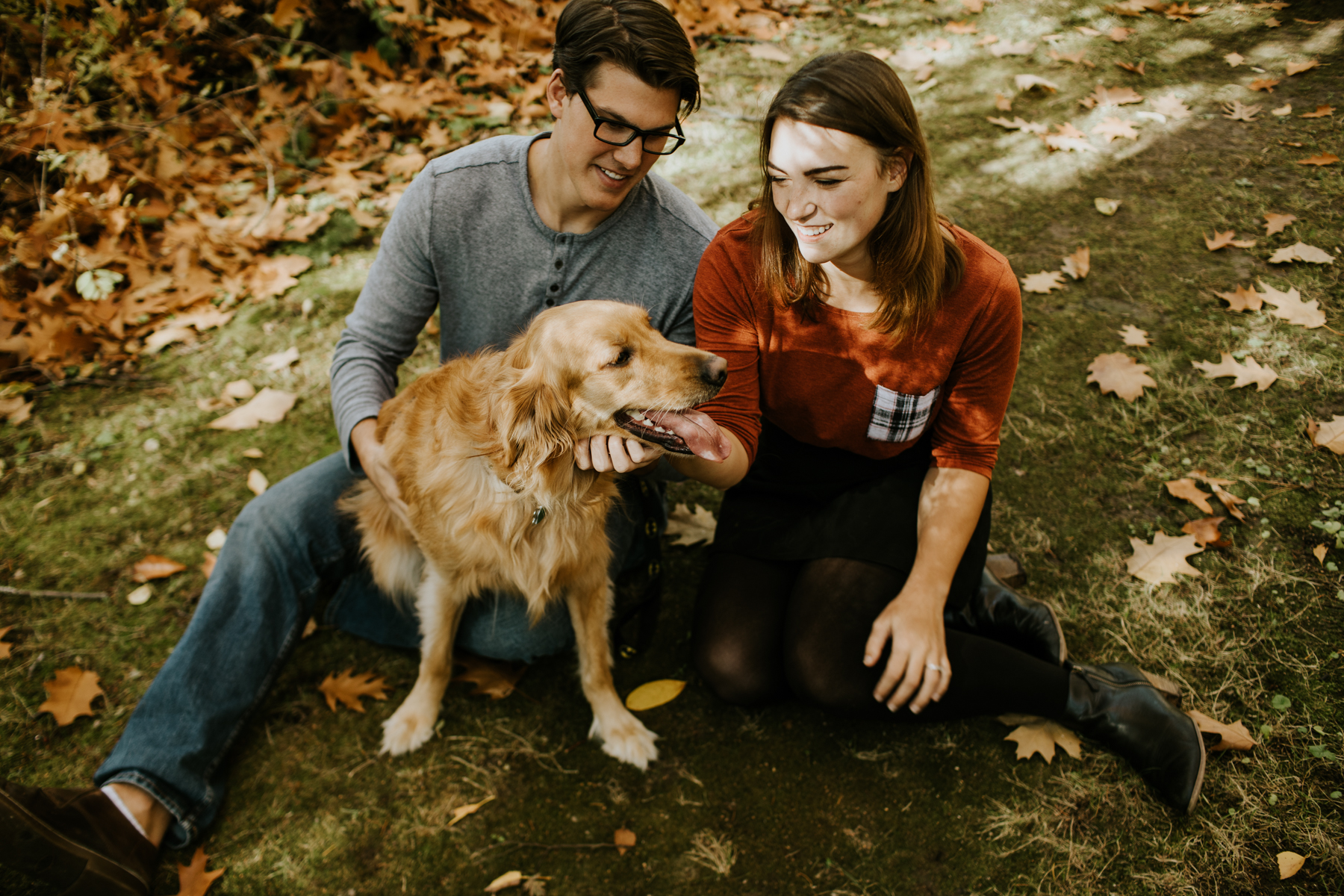 seattle wedding photographer fall arboretum engagement golden retriever