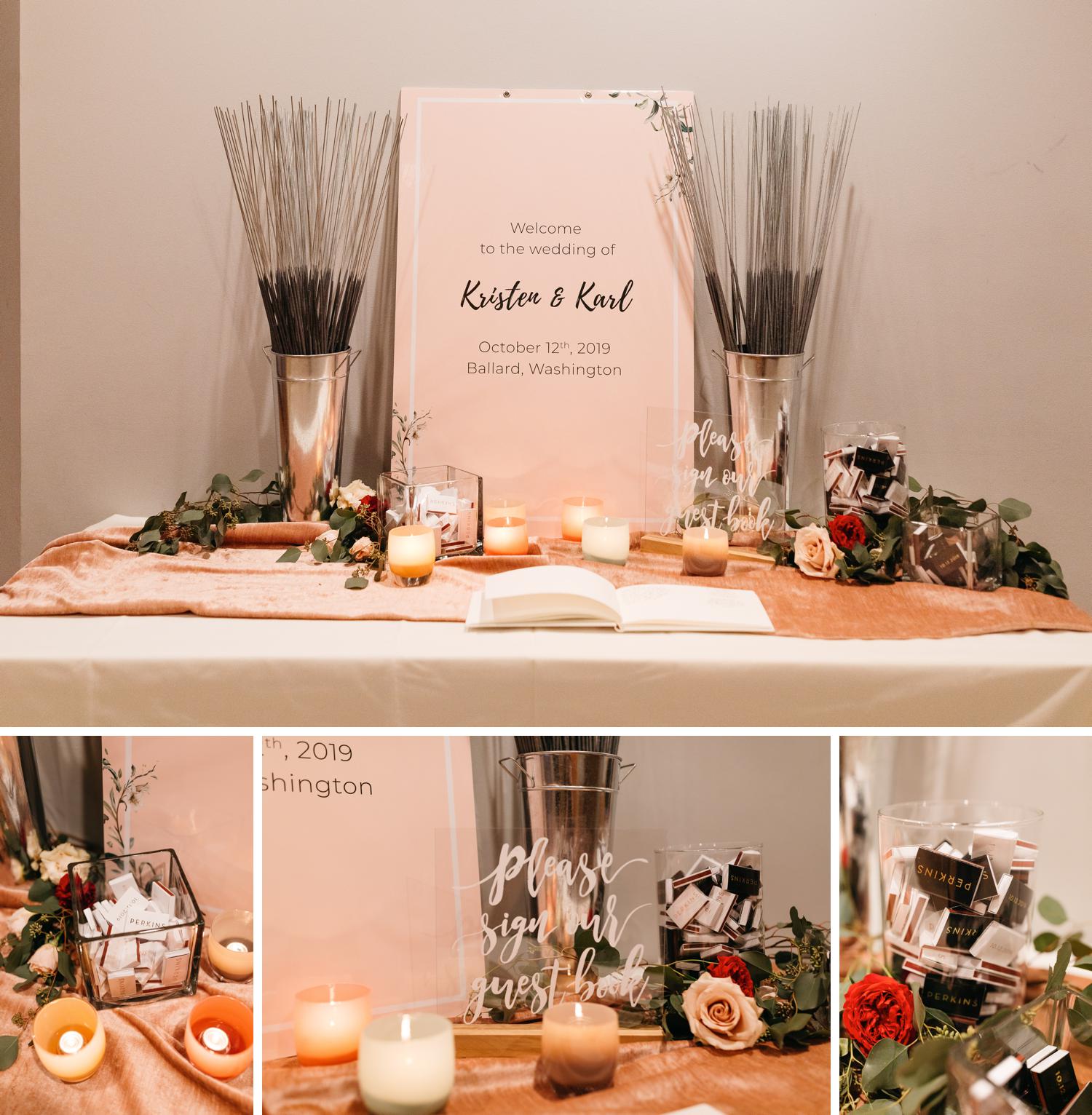 candle themed wedding guestbook area
