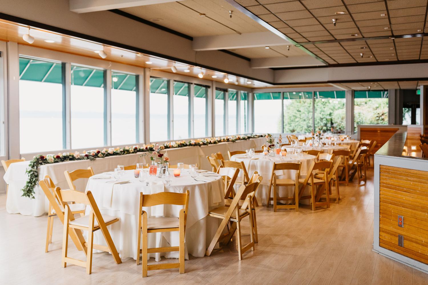 wedding reception space at ballard bay club
