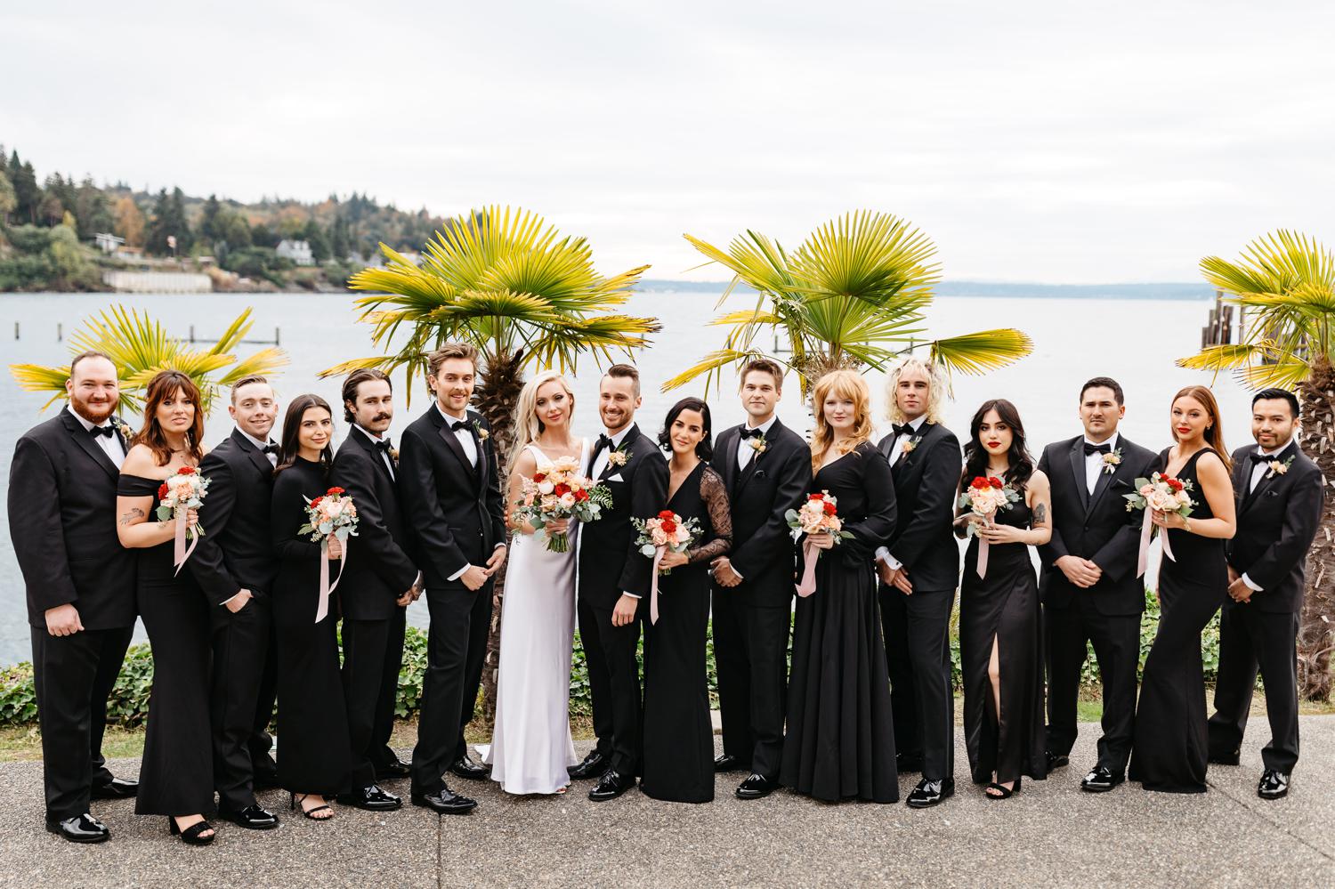 wedding party outside at ballard bay club