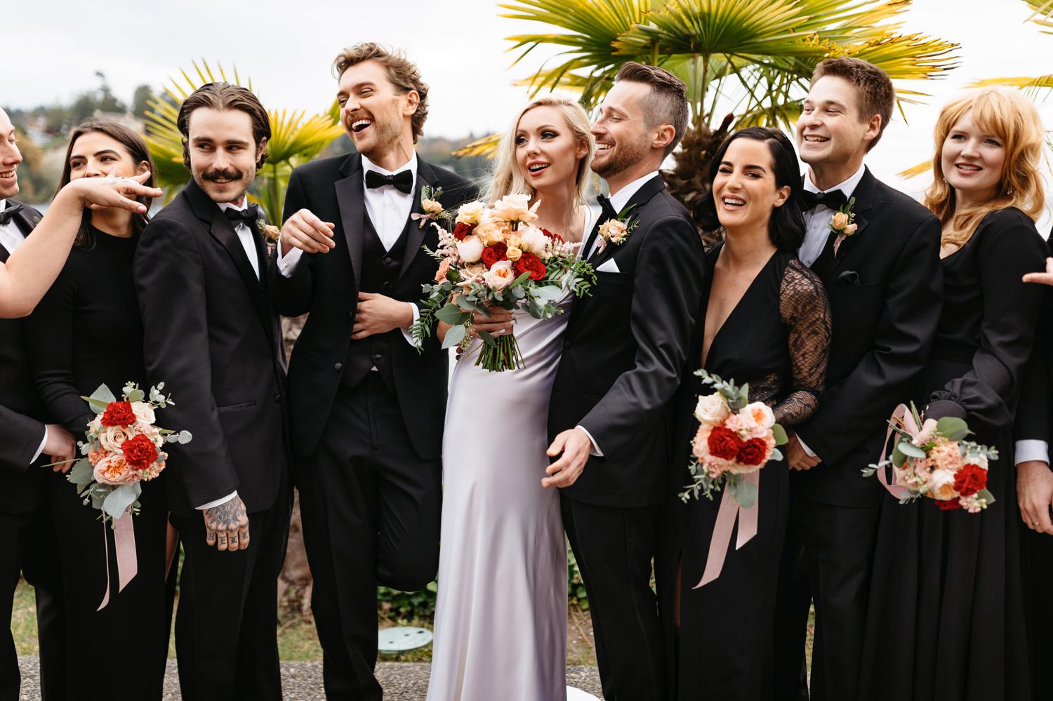 wedding party outside at ballard bay club