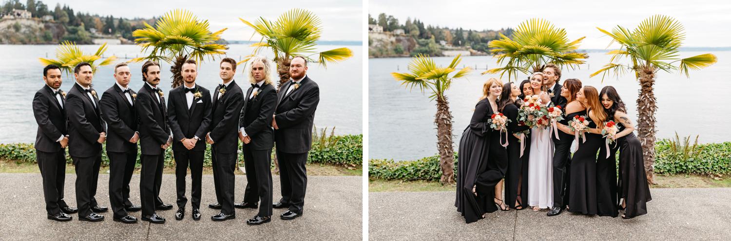 wedding party outside at ballard bay club