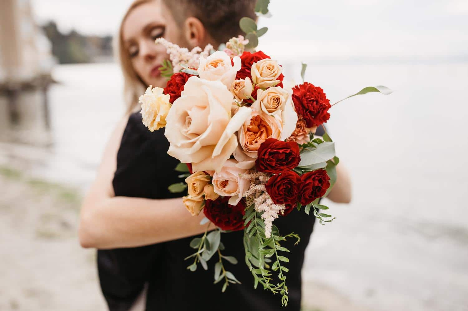 wedding portraits on beach at ballard bay club