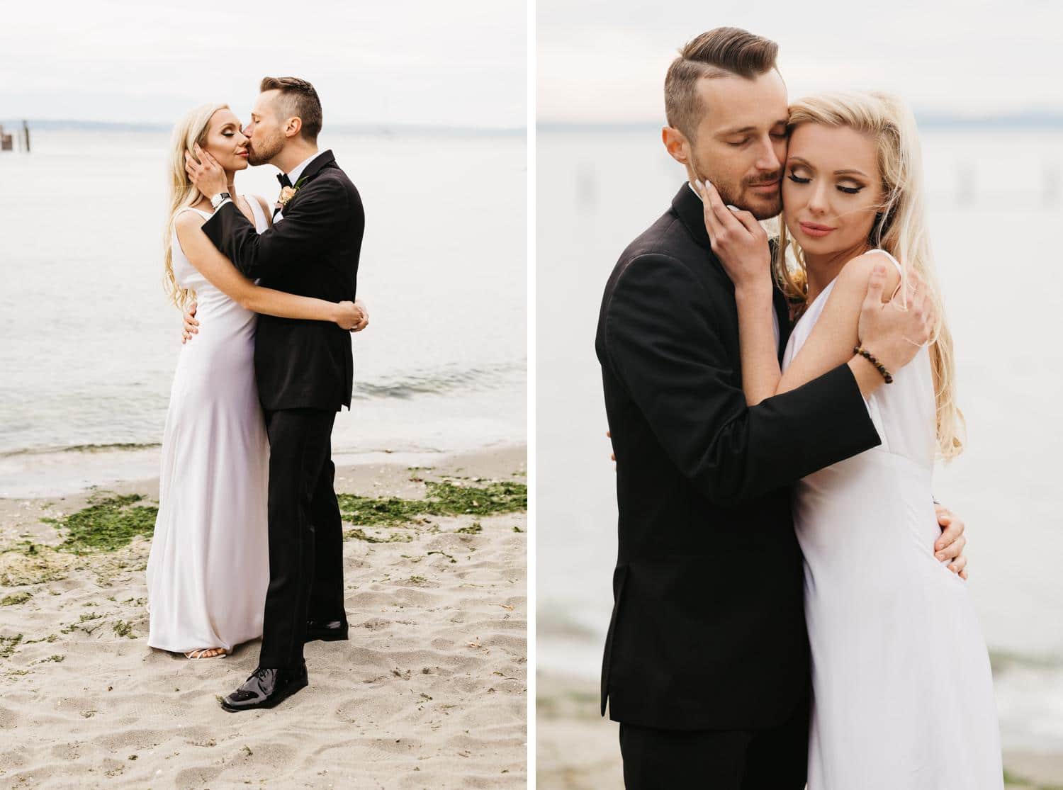 wedding portraits on beach at ballard bay club