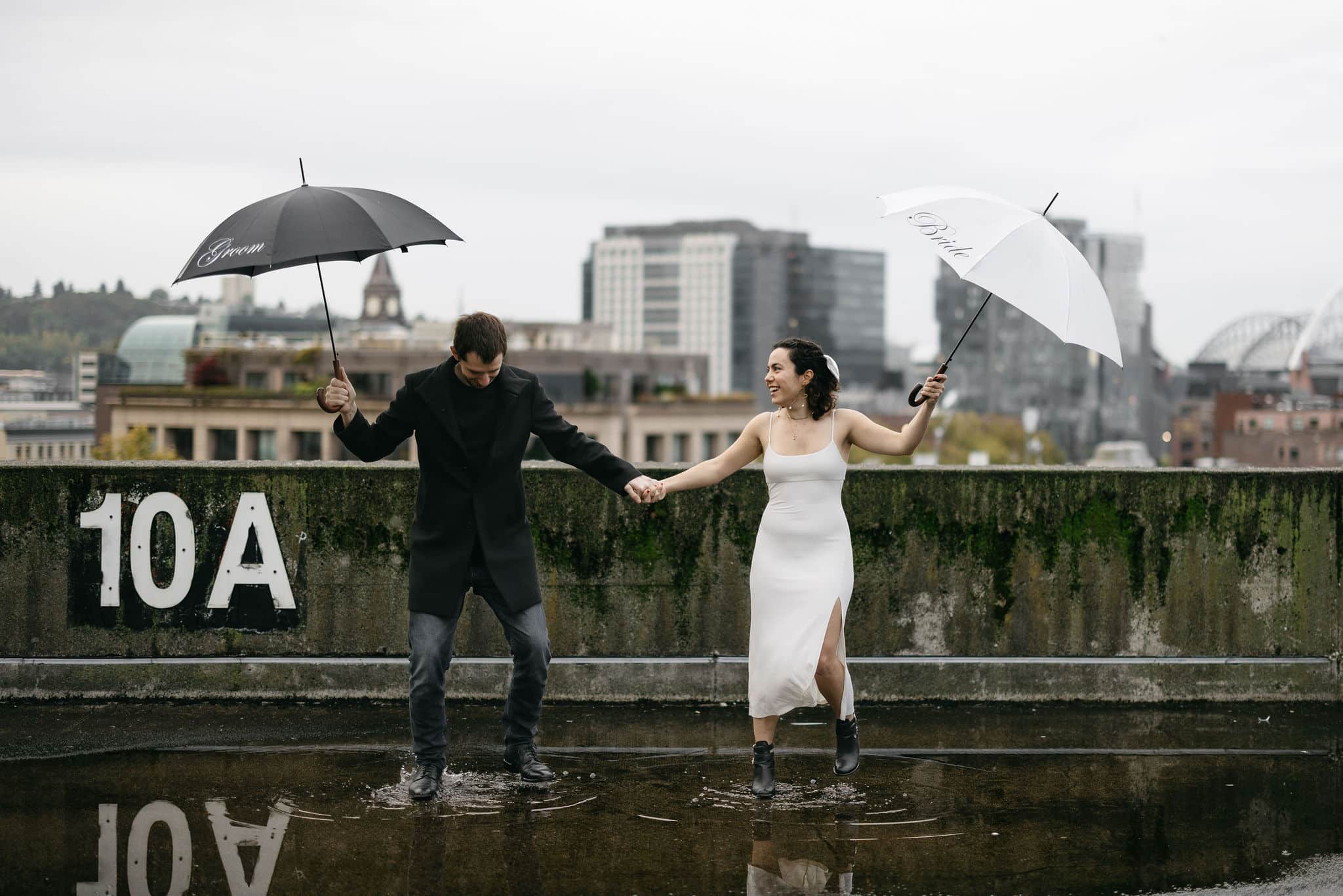 seattle parking garage wedding photo