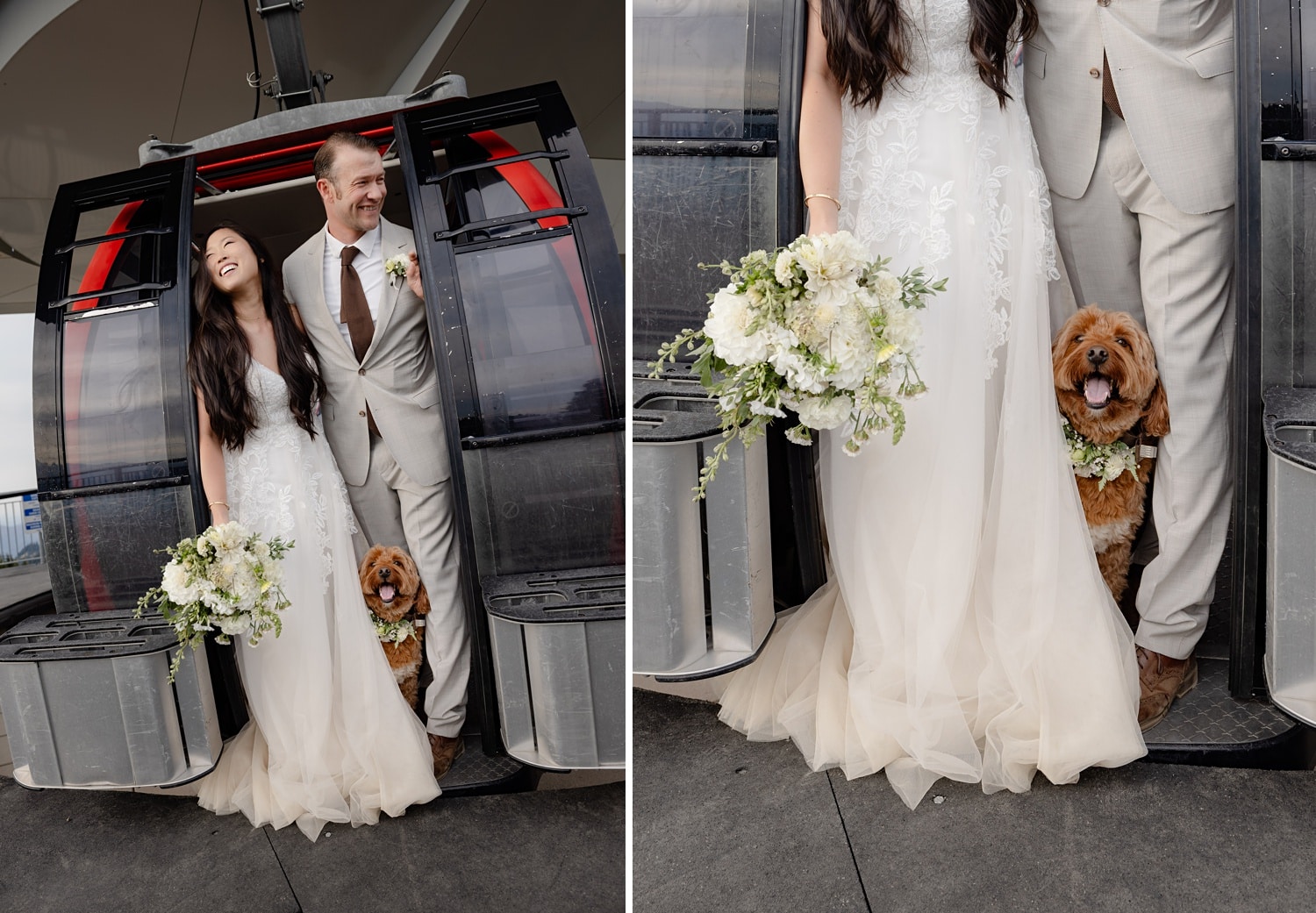 crystal mountain wedding photo in gondola